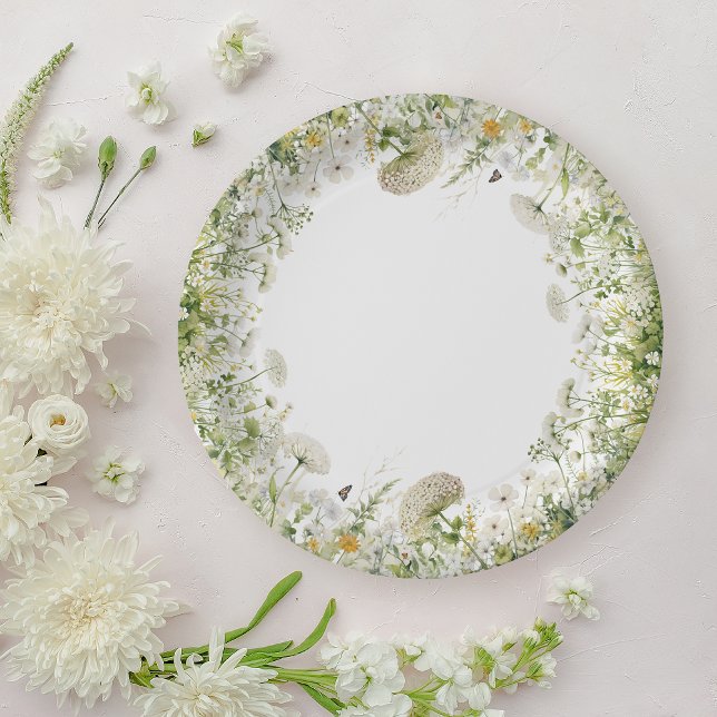 Green Baby In Bloom Floral Wildflower Baby Shower Paper Plates (Creator Uploaded)