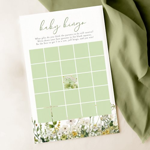 Green Baby In Bloom Wildflower Baby Bingo Game