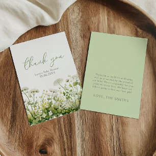 Green Baby In Bloom Wildflower Baby Shower Flat Thank You Card