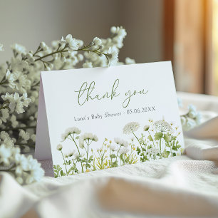 Green Baby In Bloom Wildflower Baby Shower Folded Letterpress Thank You Card