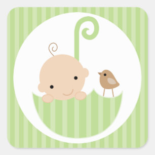 Green Baby in Umbrella Square Sticker