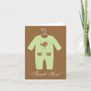 Green Baby Outfit Baby Shower Letterpress Thank You Card