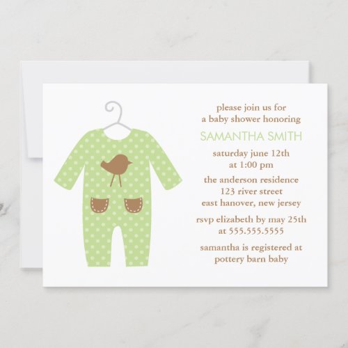 Green Baby Outfit Gender Neutral Baby Shower Invitation