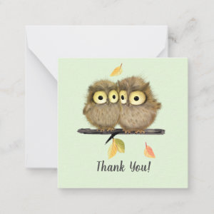 Green Baby Owls thank you note cards
