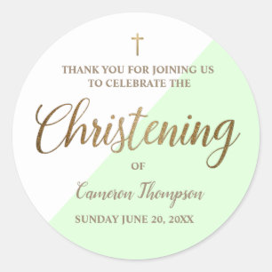 Green Baby Personalized Christening thank you Classic Round Sticker