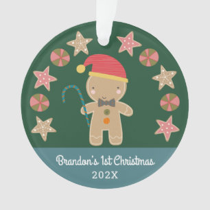 Green Baby Photo First Christmas Gingerbread Boy Ornament