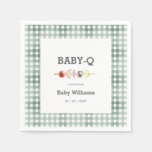 Green Baby-Q BBQ Couple Baby Shower Napkins (Front)
