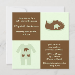 Green Baby Shoes and Outfit Baby Shower Invitation