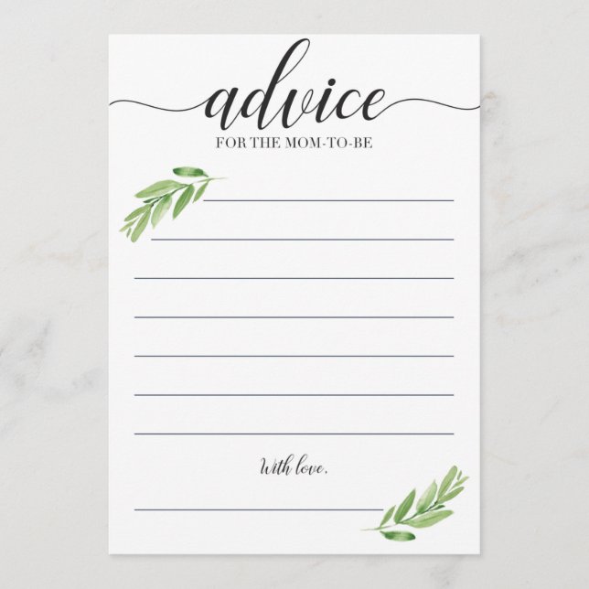 Green Baby Shower Advice for Mom to be Cards (Front)