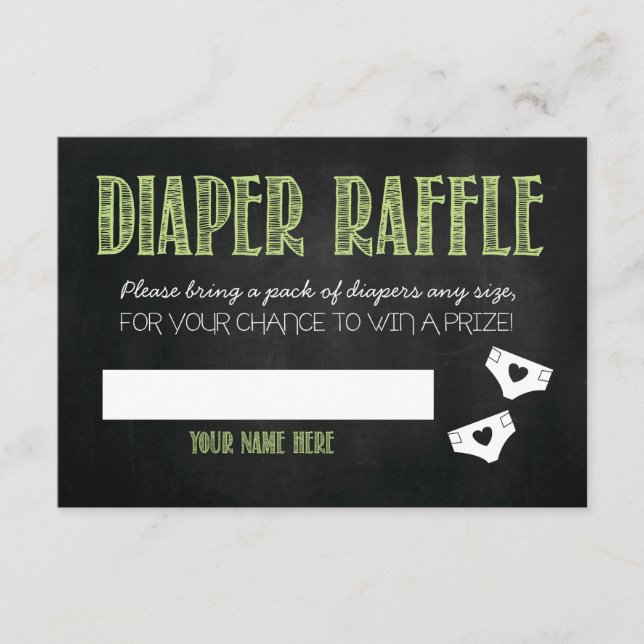 Green Baby Shower Diaper Raffle Ticket Enclosure Card (Front)