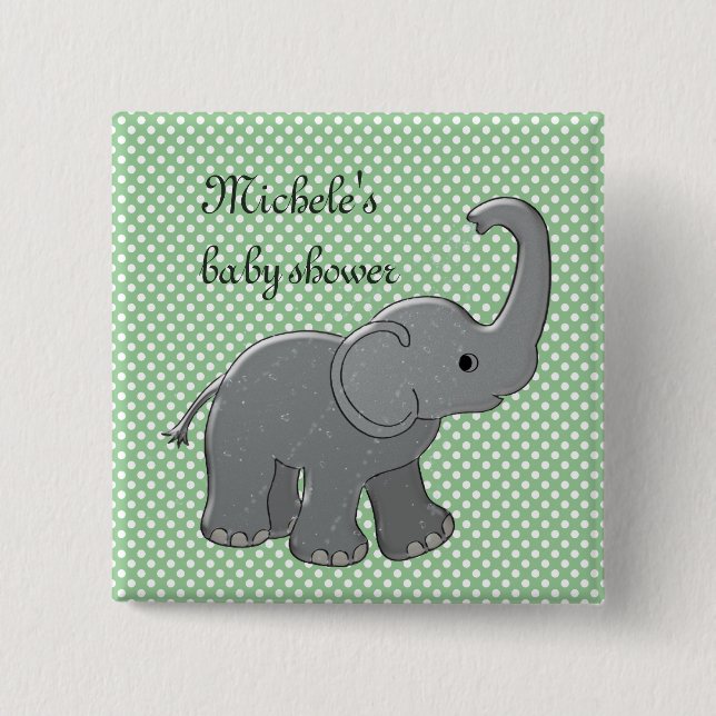 green baby shower elephant button (Front)