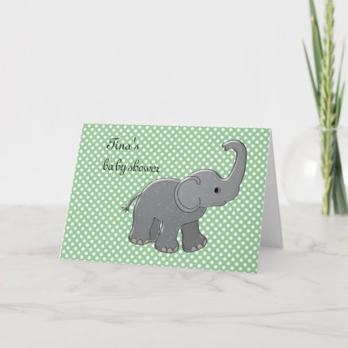 green baby shower elephant invitation