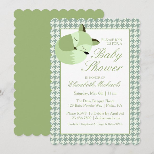 Green Baby Shower Fox Invitation (Front/Back)