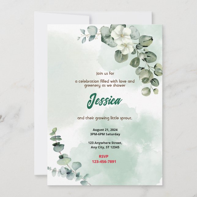 Green Baby Shower Invitation (Front)