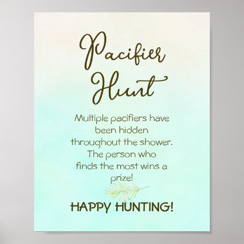 Green Baby Shower Pacifier Hunt Game Sign
