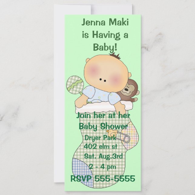 Green Baby Shower Party Invitations (Front)