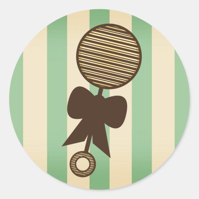 Green Baby Shower Sticker - Vintage Rattle (Front)