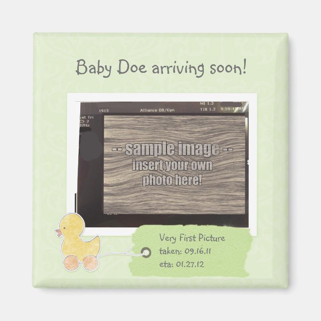 Green Baby Ultrasound Photo Custom Duck Magnet (Front)