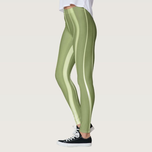 Green Background And White Wavy stripes Leggings (Left)