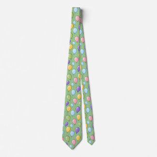 Green Background Balloon Pattern Men’s Necktie