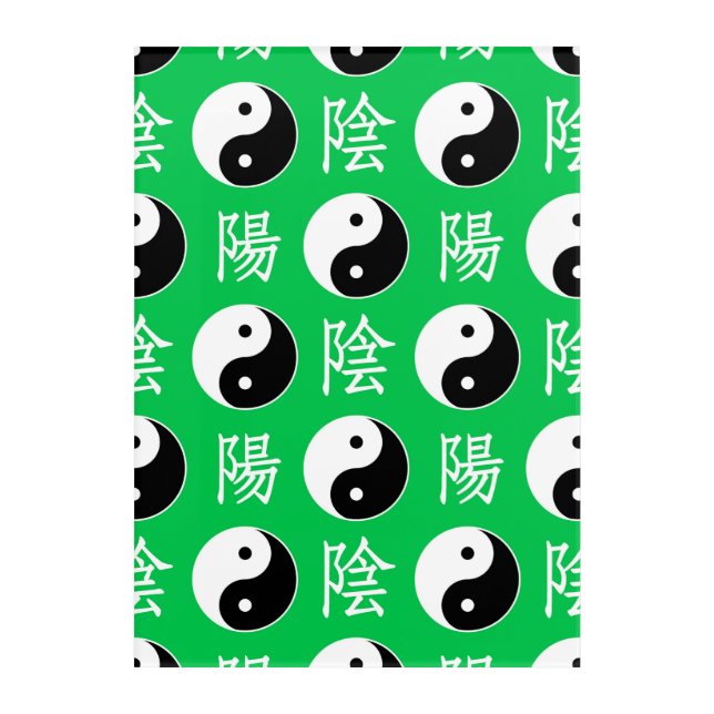 Green Background Chinese Yinyang Pattern Acrylic Print (Front)