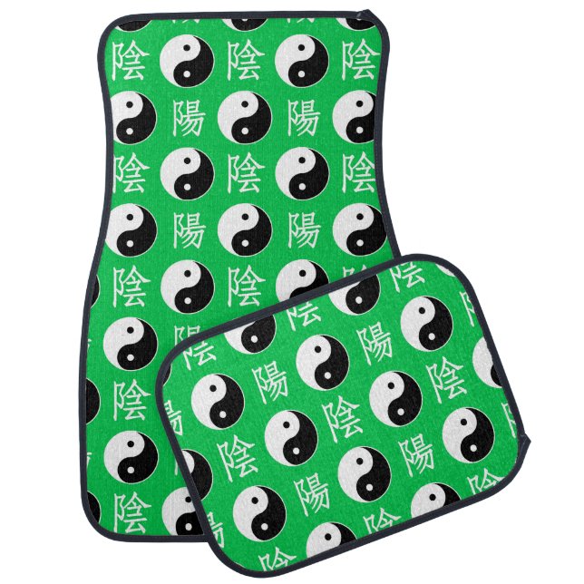 Green Background Chinese Yinyang Pattern Car Floor Mat (Set)