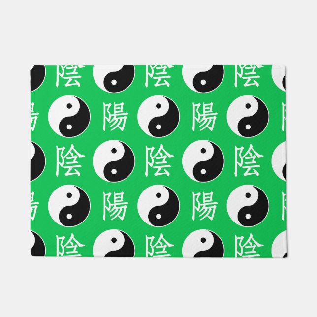 Green Background Chinese Yinyang Pattern Doormat (Front)
