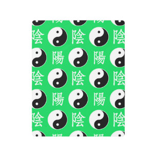 Green Background Chinese Yinyang Pattern Metal Print