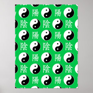 Green Background Chinese Yinyang Pattern Poster