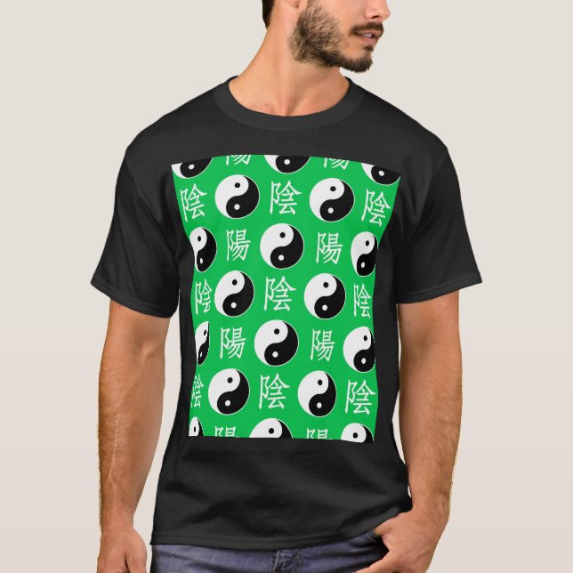 Green Background Chinese Yinyang Pattern T-Shirt (Front)