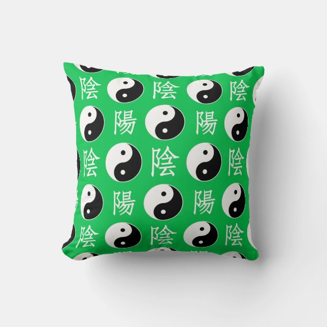 Green Background Chinese Yinyang Pattern Throw Pillow (Front)