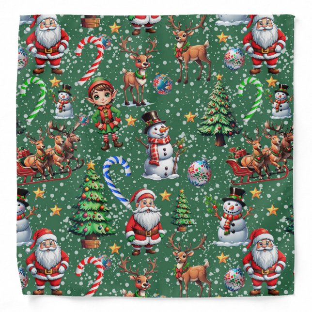 Green Background Christmas Decorative Pattern Bandana (Front)