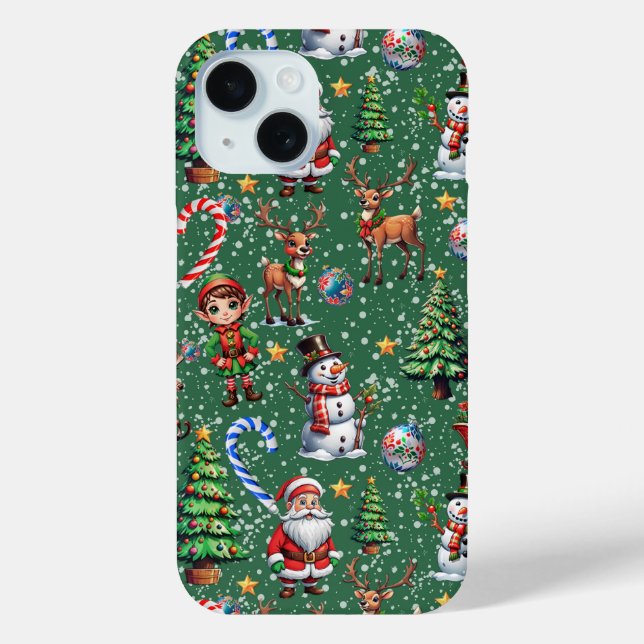 Green Background Christmas Decorative Pattern Case-Mate iPhone Case (Back)