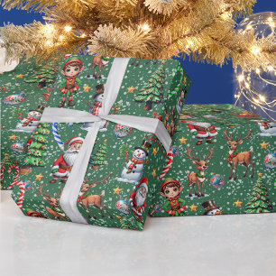 Green Background Christmas Decorative Pattern Wrapping Paper