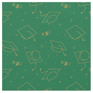 Green Background Graduation Cap Toss Fabric