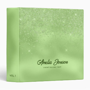 Green Background & Sparkle Glitter 3 Ring Binder