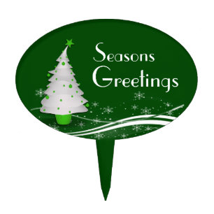 Green Background & White Christmas Tree Cake Topper