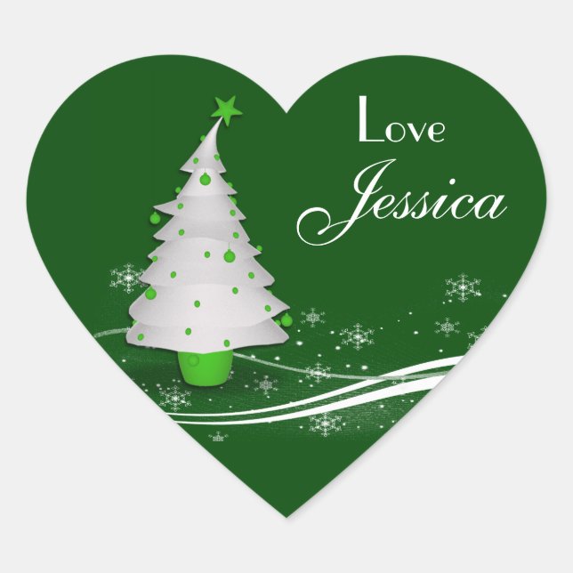 Green Background & White Christmas Tree Gift Tag (Front)