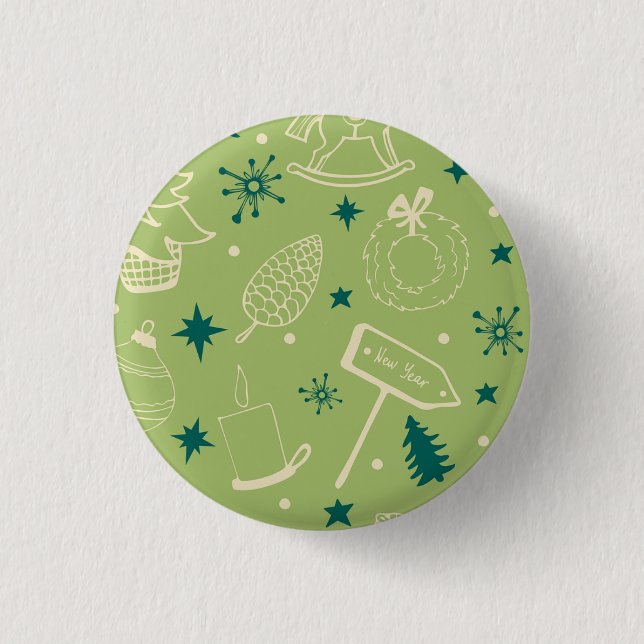 Green Background With Christmas Trees, Signs, Star Button (Front)