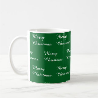 Green background with Merry Christmas repeated  Coffee Mug
