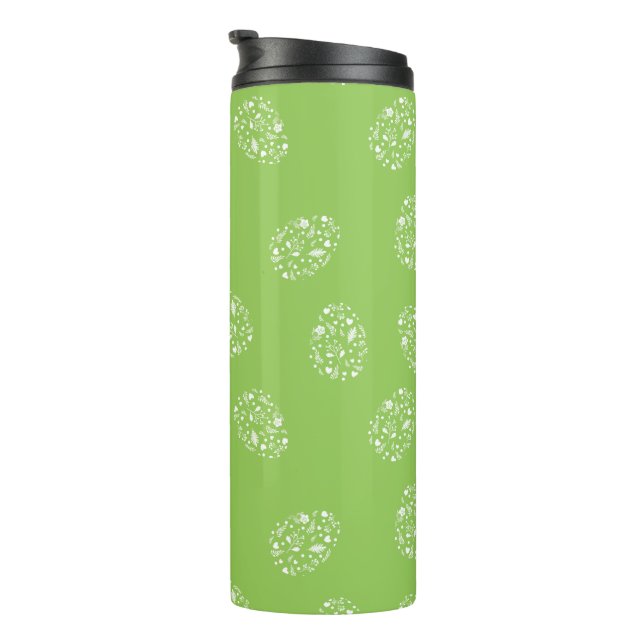 Green background with ornamental eggs pattern thermal tumbler (Rotated Right)