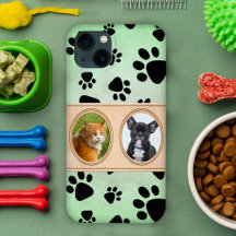 Green background with paws, custom pet photo