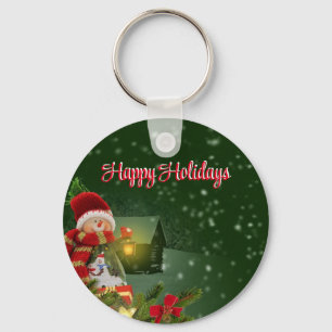 Green Background With Snow White and House Keychain