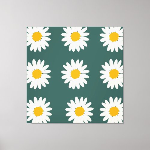 Green background yellow daisy floral pattern desig canvas print