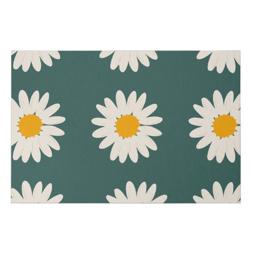 Green background yellow daisy floral pattern desig faux canvas print