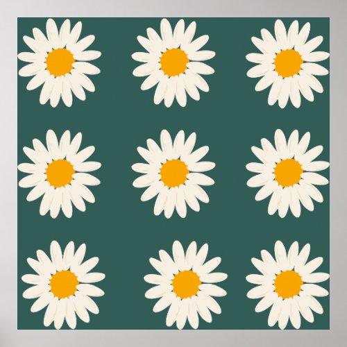 Green background yellow daisy floral pattern desig poster
