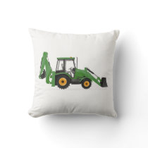 Green Backhoe Construction Vehicle Boys Room Throw Pillow