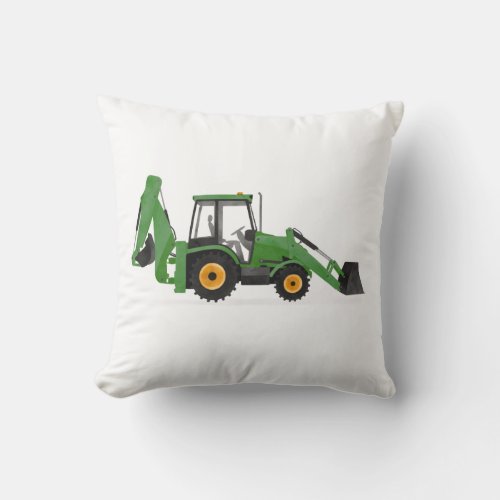 Green Backhoe Construction Vehicle Boys Room Throw Pillow