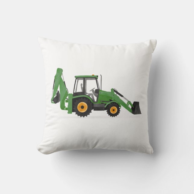 Green Backhoe Construction Vehicle Boys Room Throw Pillow (Front)