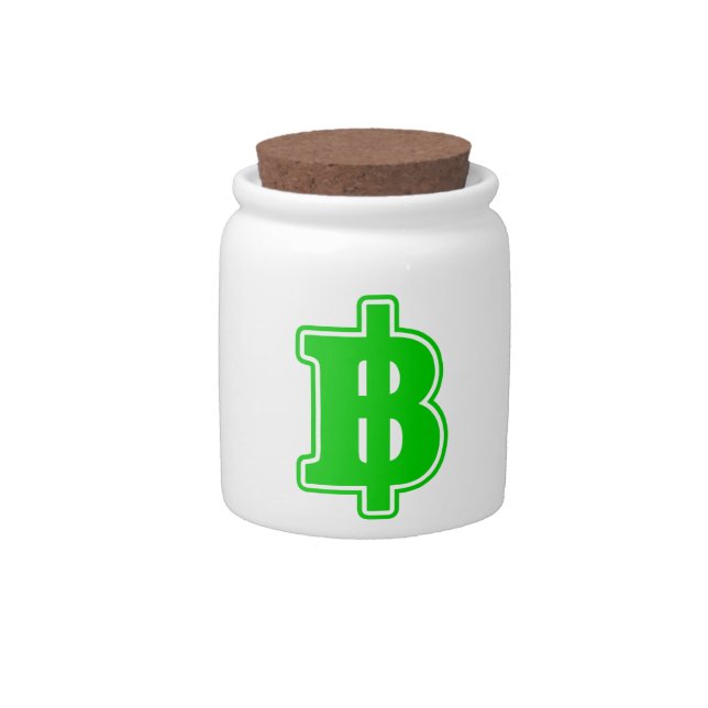 GREEN BAHT SIGN ฿ Thai Money Currency ฿ Candy Jar (Front)